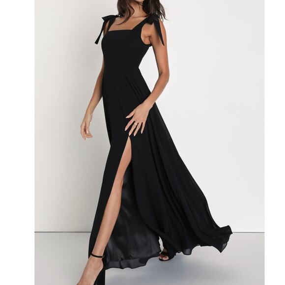 Lulus NWT Love Me Forever Black Tie-Strap Square Neck Maxi Dress Medium - Picture 2 of 10